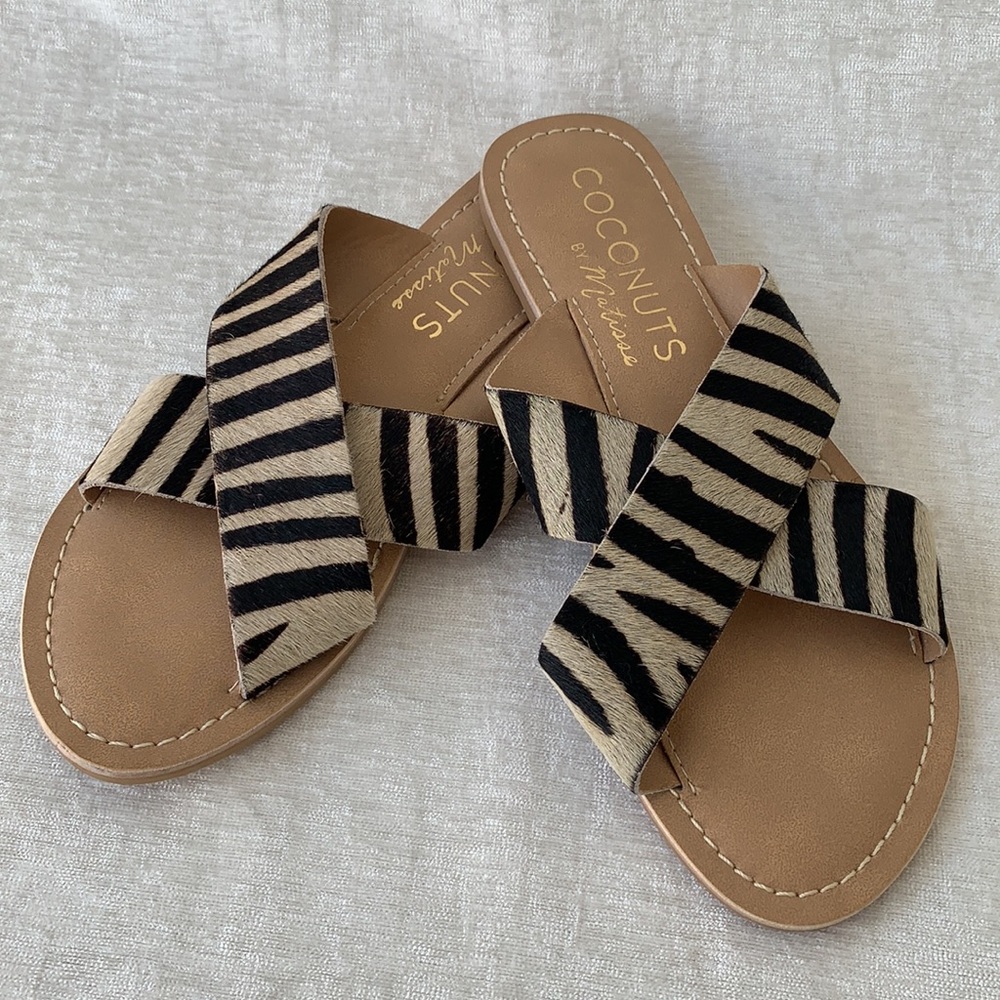 Coconuts by Matisse Zebra Print Cowhide Sandals